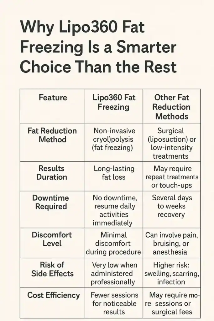 Is it possible to permanently freeze fat cells? 2 Table showing benefits of fat freezing to remove fat cells Rushden from Lipo 360