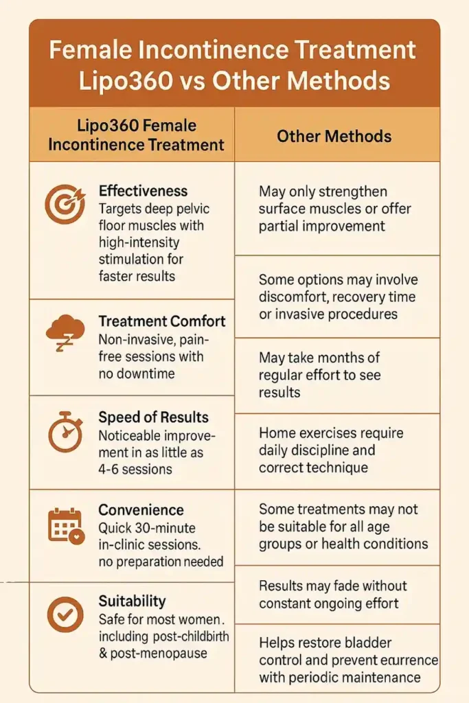 Comprehensive Guide To Female Incontinence Treatment Options 1 Table showing benefits of incontinence treatment Rushden