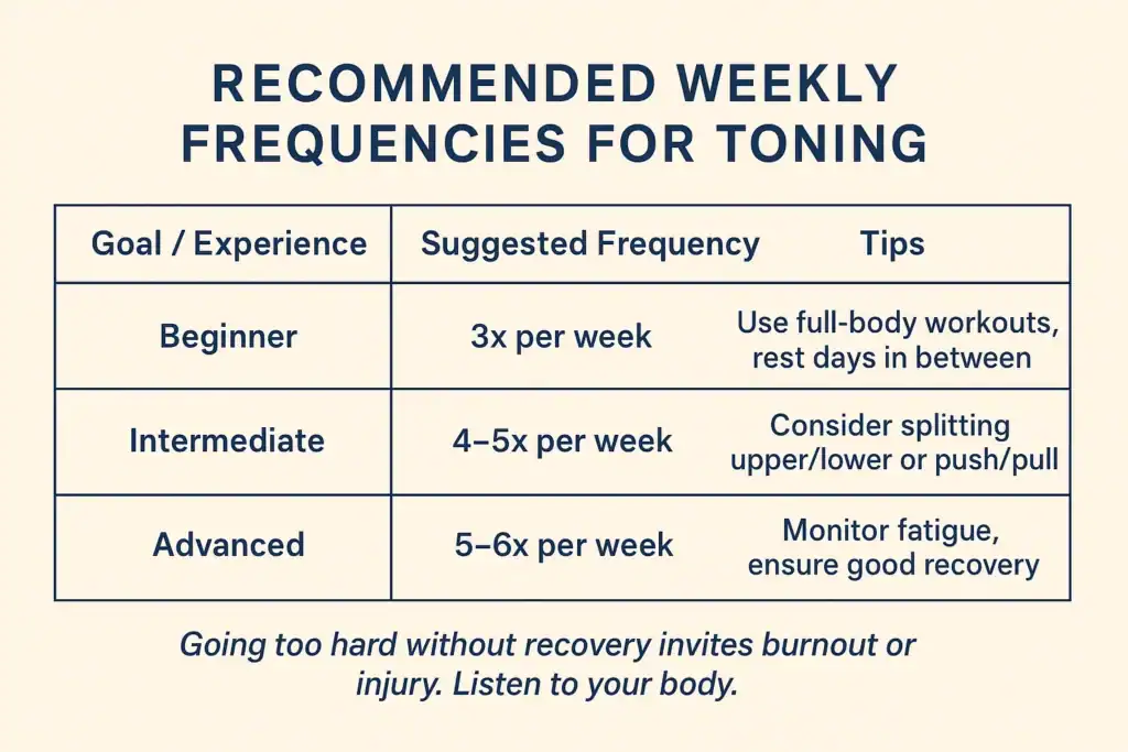 Achieving the Perfect Tone: How Often Should You Exercise for Results? 2 Graphic to show how often you should do exercise to help with toning Rushden